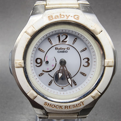 Casio BabyG Watch Women 38mm White Dial Silver Tone Analog Digital Solar1