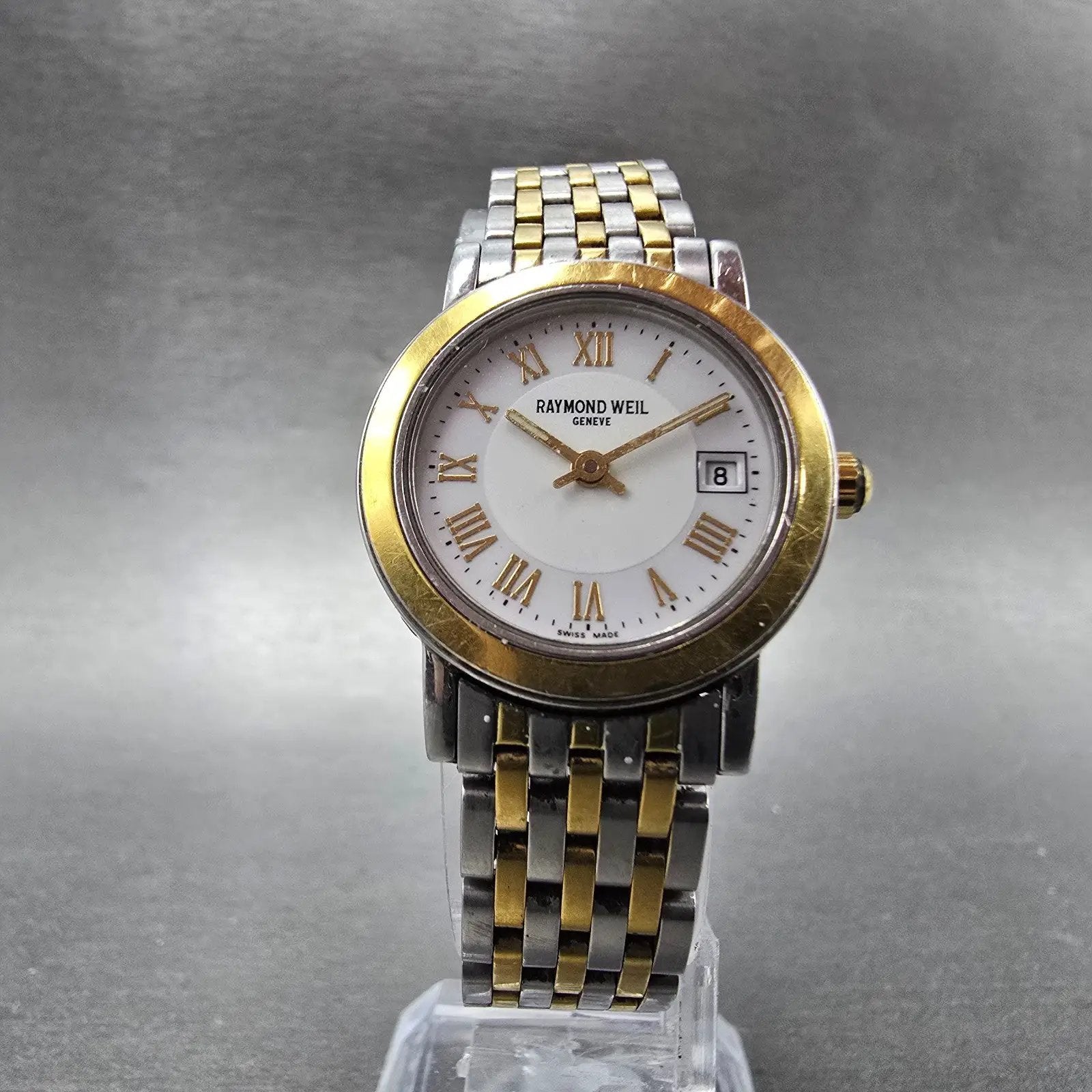Raymond Weil Toccata Watch Women 25mm White Dial Two Tone Date Round New Batt JK5