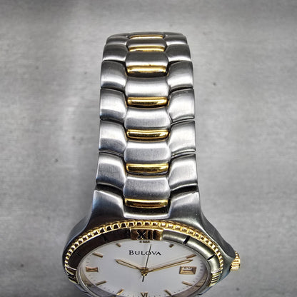 Bulova Watch Men 34mm White Dial Two Tone Date Round 98G14 New Battery4