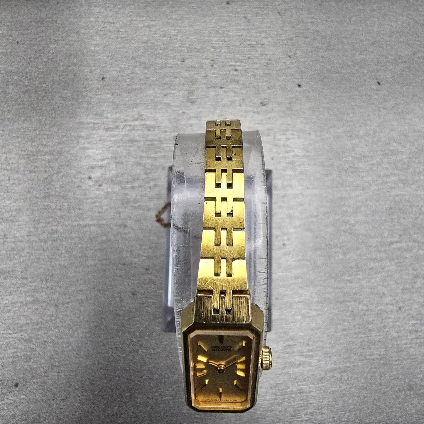 Seiko Watch Women 12mm Gold Dial Gold Tone Rectangle 1320-5029 New Battery VTG4