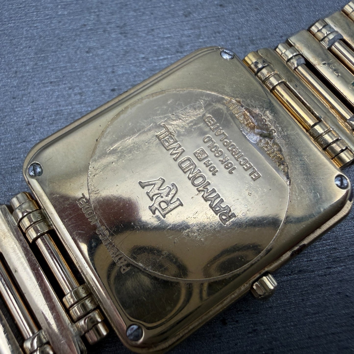 Raymond Weil Tank Watch Men 27mm Gold Dial Gold Plated Date 9983 READ!! New Batt13