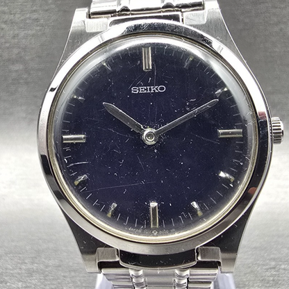 Seiko Watch Men 35mm Blue Dial Silver Tone Round 7C17-8000 Braille New Batt VTG1
