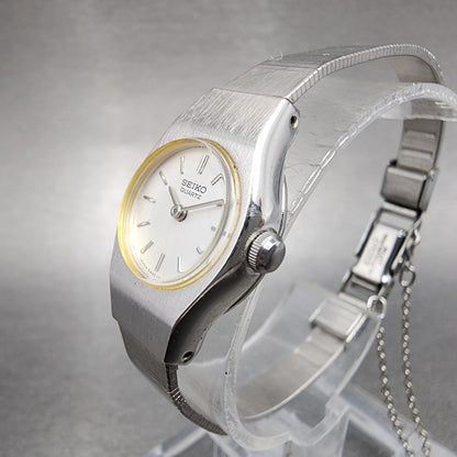 Seiko Watch Women 16mm White Dial Silver Tone Round 54200029 New Battery VTG3