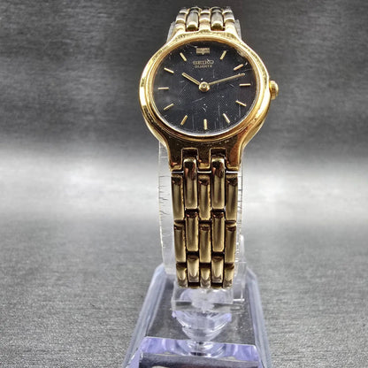 Seiko Watch Women 22mm Black Dial Gold Tone Round 1N00-0A99 New Battery VTG JP5