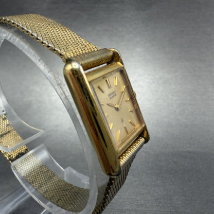 Seiko Tank Watch Women 18mm Champagne Dial Gold Tone 1400-5030 New Battery3