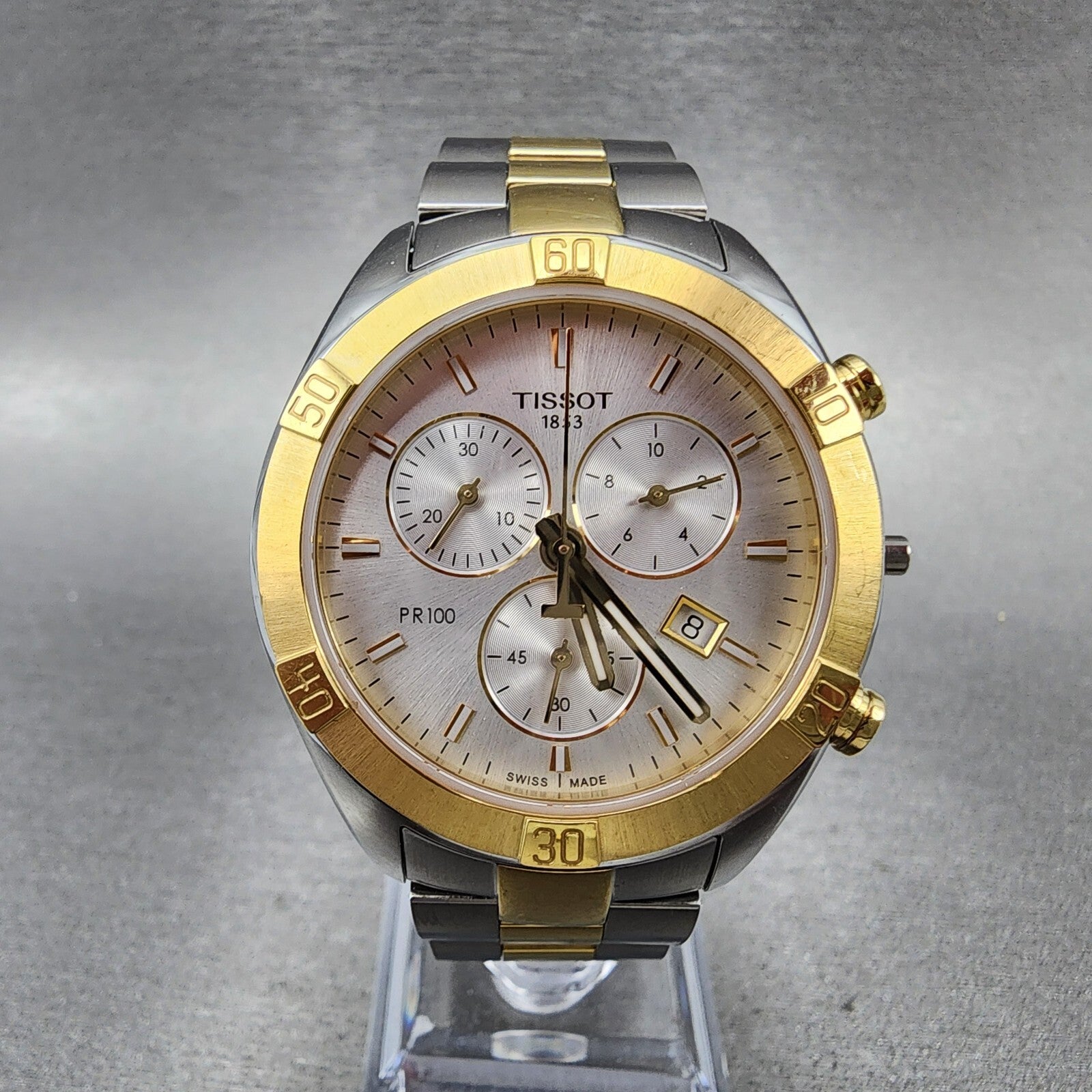 Tissot PR100 Chronograph Watch Women Silver Dial TwoTone T101.917.22.031.00 PART0