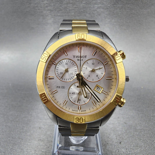 Tissot PR100 Chronograph Watch Women Silver Dial TwoTone T101.917.22.031.00 PART0