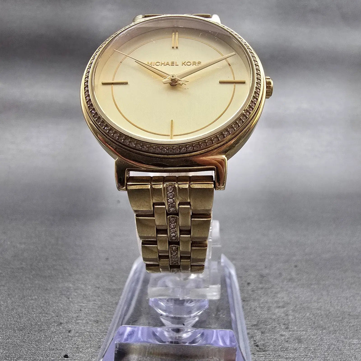 Michael Kors Cinthia Watch Women 33mm Gold Dial Gold Tone Gemmed MK3681 New Batt5