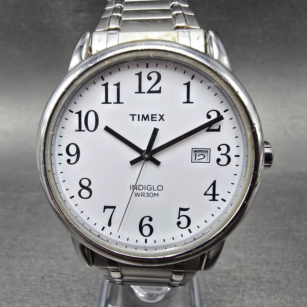 Timex Easy Reader Watch Men 38mm White Dial Silver Date Round New Battery0