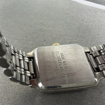 Seiko Tank Watch Women 18mm White Dial Two Tone Rectangle V401-5129 New Batt MNO9