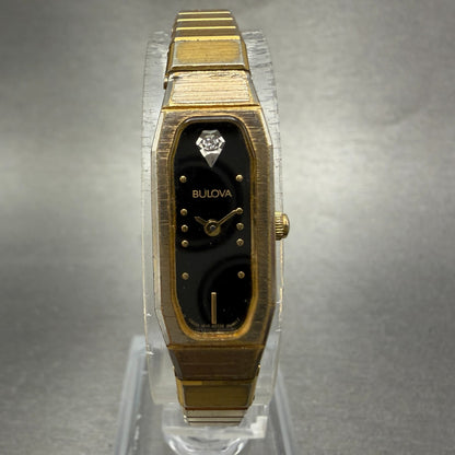 Bulova Watch Women 12mm Black Dial Gold Tone Octagon 92T22 New Battery0