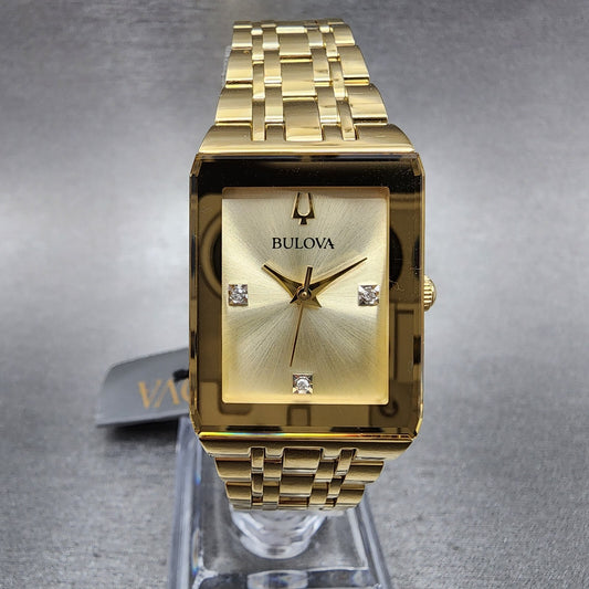 Bulova Quadra Tank Watch Women 21mm Champange Dial Gold Tone Rectangle 97P1400
