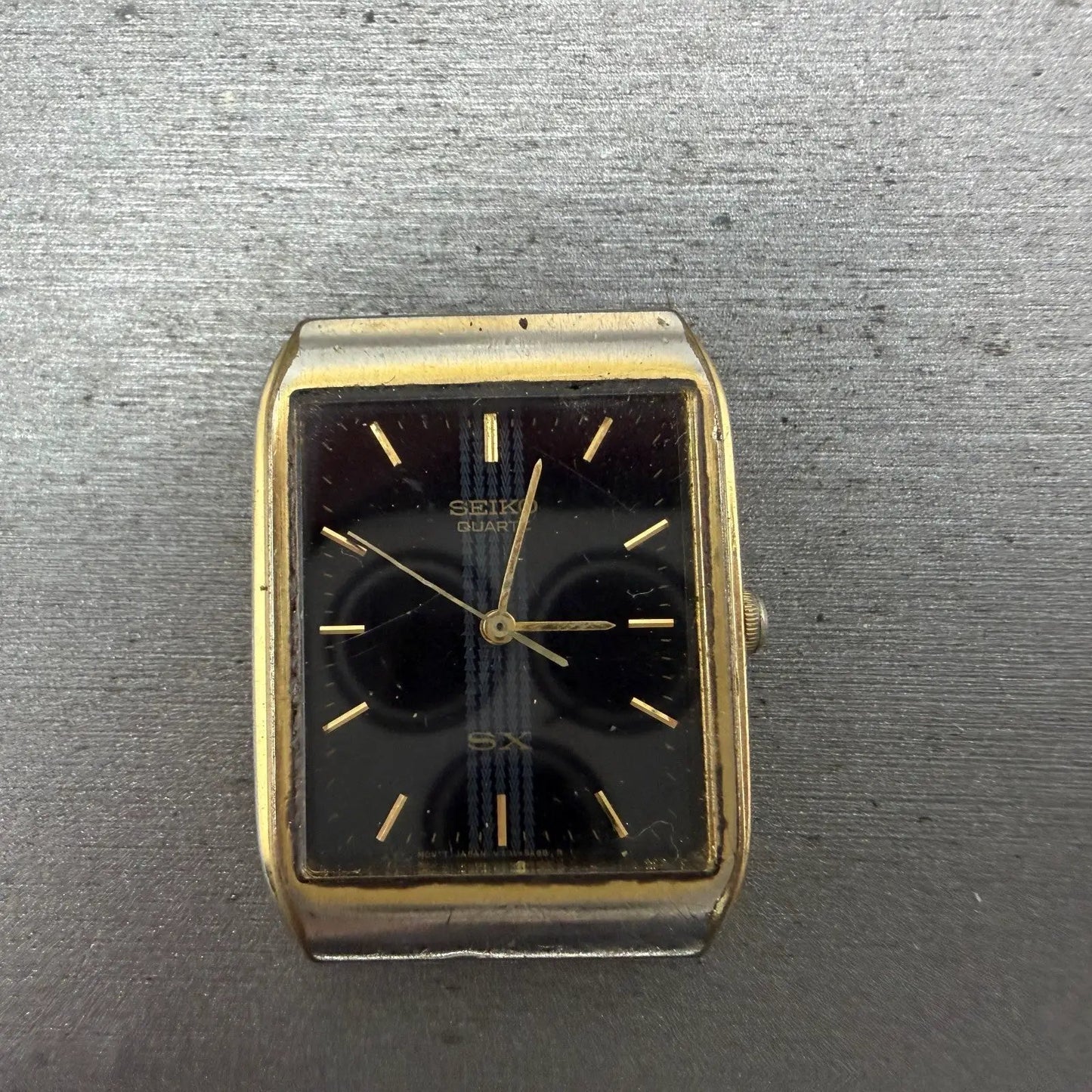 Seiko SX Tank Watch Men 25mm Black Dial Gold Tone Rectangle V701-5K00 PARTS0