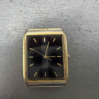 Seiko SX Tank Watch Men 25mm Black Dial Gold Tone Rectangle V701-5K00 PARTS0