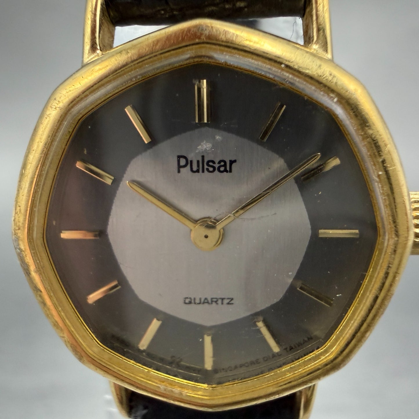 Seiko Pulsar Watch Women 21mm Gray Dial Gold Tone Octagon Y480-7160 New Battery1