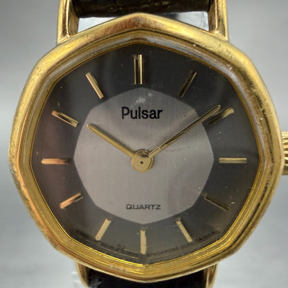 Seiko Pulsar Watch Women 21mm Gray Dial Gold Tone Octagon Y480-7160 New Battery1