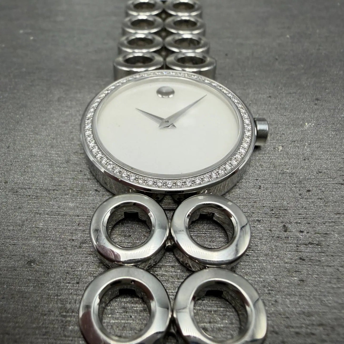 Movado Ono Watch Women 30mm MOP Dial Steel Diamond Bezel 0606098 READ!! New batt2