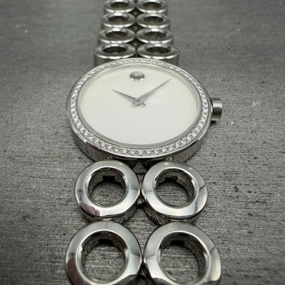 Movado Ono Watch Women 30mm MOP Dial Steel Diamond Bezel 0606098 READ!! New batt2
