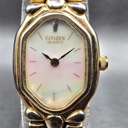 Citizen Watch Women 17mm MOP Dial Gold Tone Rectangle 3220-326130 New Battery KP1