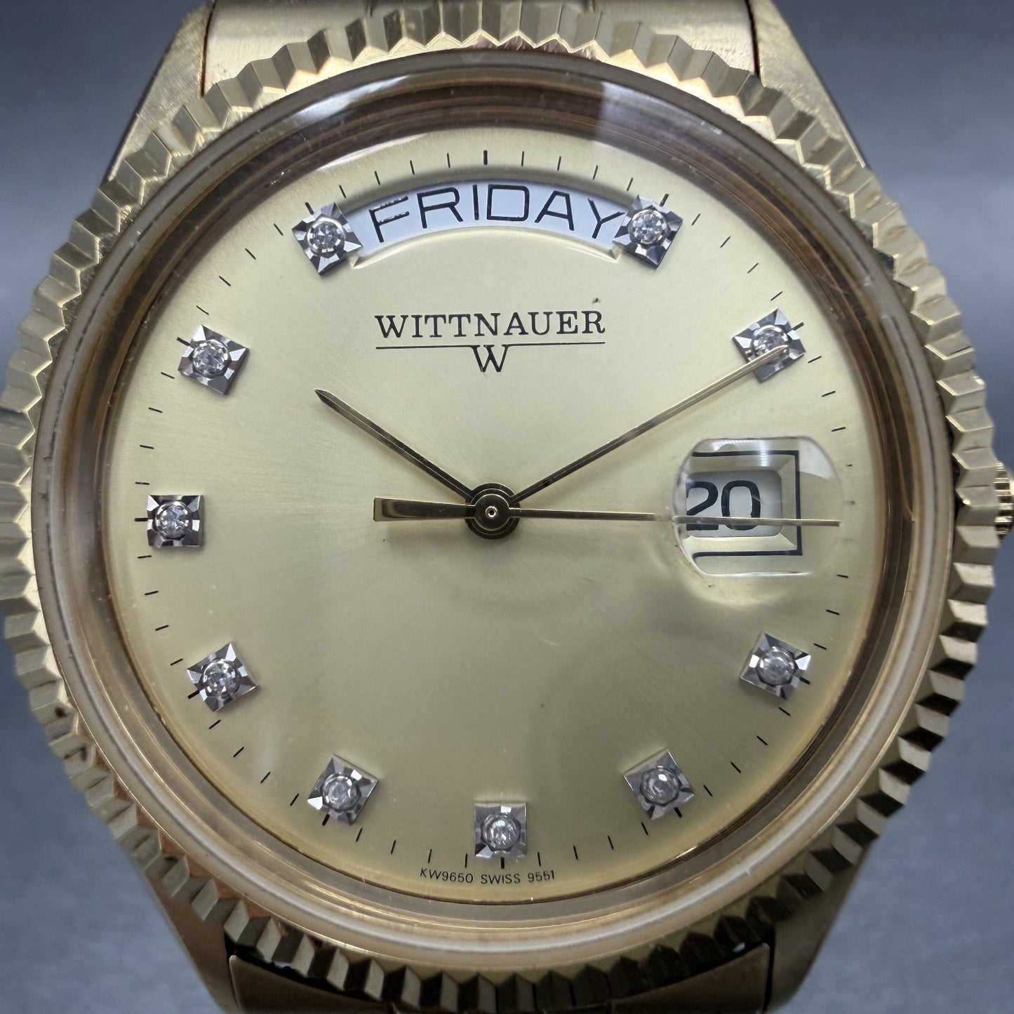 Wittnauer President Watch Men 35mm Gold Dial Gold Tone Daydate KW9650 New Batt1