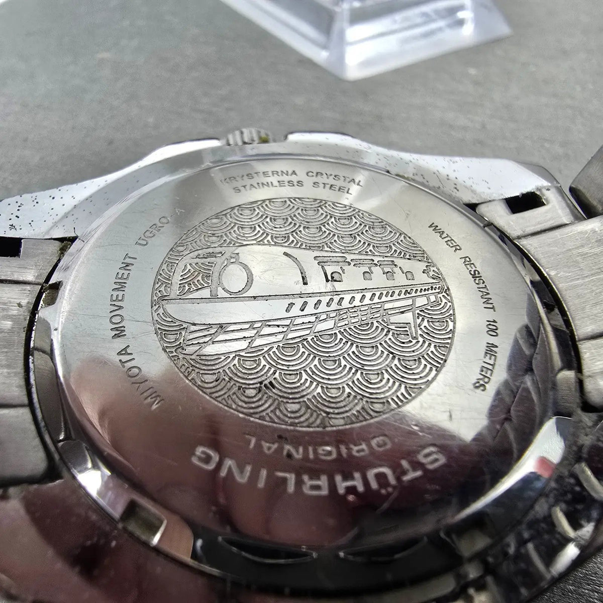 Stuhrling Depthmaster Dive Watch Men 43mm Gray Dial Steel Date Round New Battery9