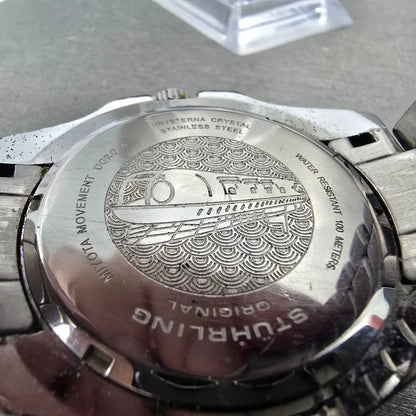 Stuhrling Depthmaster Dive Watch Men 43mm Gray Dial Steel Date Round New Battery9
