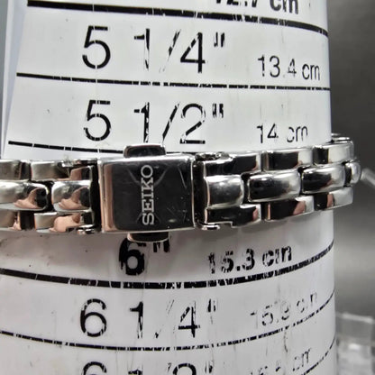 Seiko Solar Watch Women 17mm MOP Dial Steel Rectangle Crystals V116-0AF0 Works11