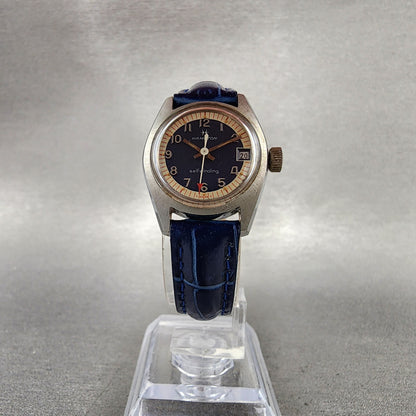 Hamilton Watch Women 23mm Blue Dial Steel Date Round Automatic Round Runs VTG5