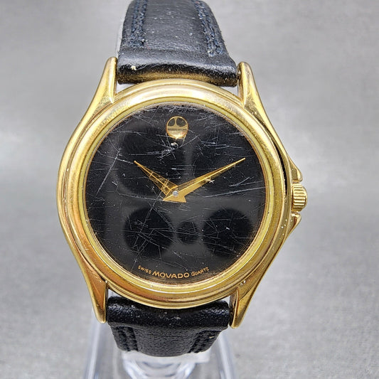 Movado Museum Watch Women 28mm Black Dial Gold Tone Round 87E40823 New battery0