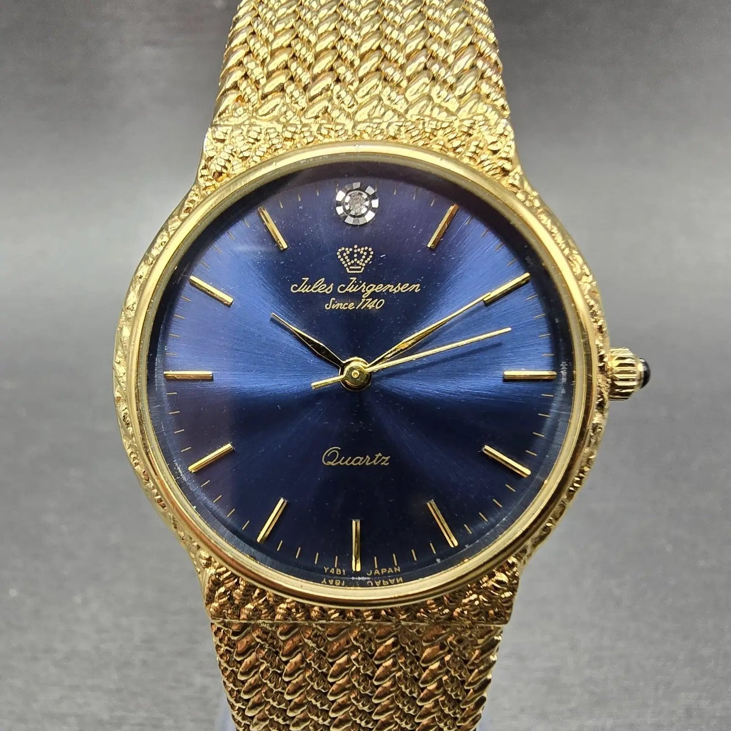 Jules Jurgenson Watch Men 32mm Blue Dial Gold Tone Mesh Band New Battery0
