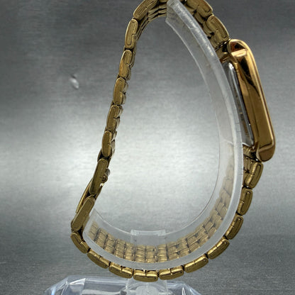 Seiko Tank Watch Women 18mm Black Dial Gold Tone Rectangle V401-5650 New Batt JO8