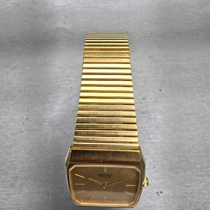 Seiko Watch Men 26mm Gold Dial Gold Tone Rectangle 6530-5080 New Battery Vintage4