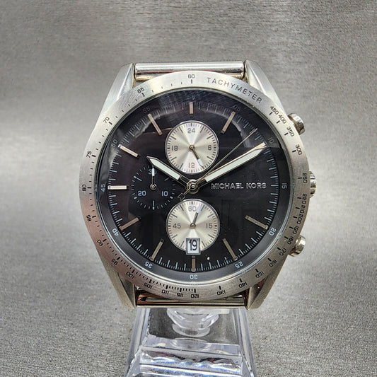 Michael Kors Accelerator Chronograph Watch Men 42mm Black Dial Steel New Battery