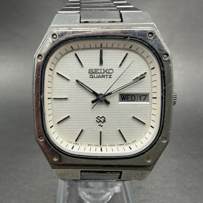 Seiko SQ Watch Men 35mm White Dial Silver Tone Daydate Octagon 7123-5359 New Bat0
