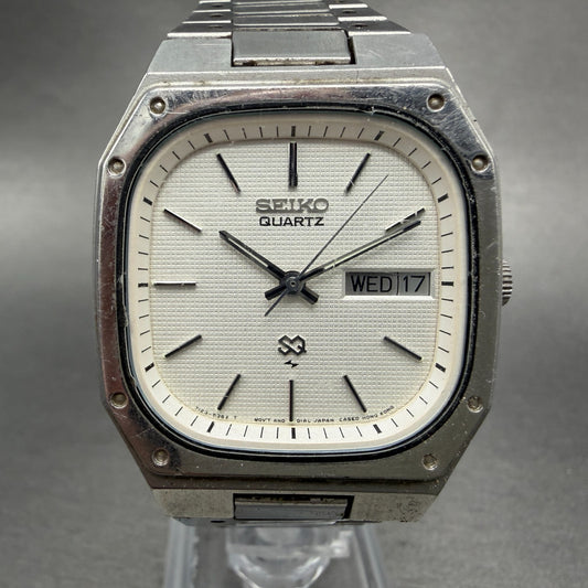 Seiko SQ Watch Men 35mm White Dial Silver Tone Daydate Octagon 7123-5359 New Bat0