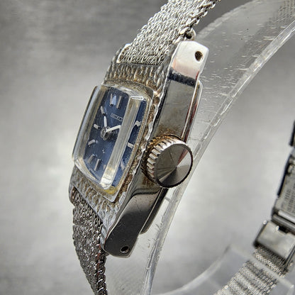Seiko Watch Women 16mm Blue Dial Silver Tone Rectangle Manual Wind Runs 1130293