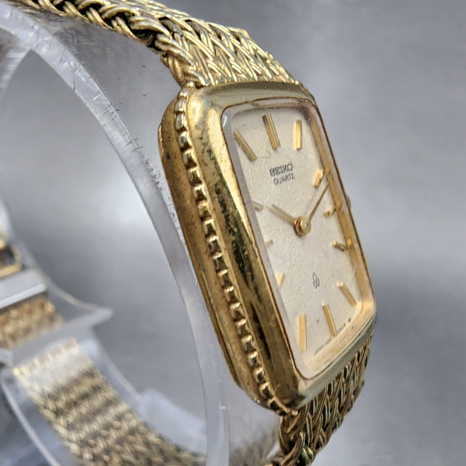 VTG Seiko Tank Watch Women 19mm Cream Dial Gold Plated Rectangle New Battery3