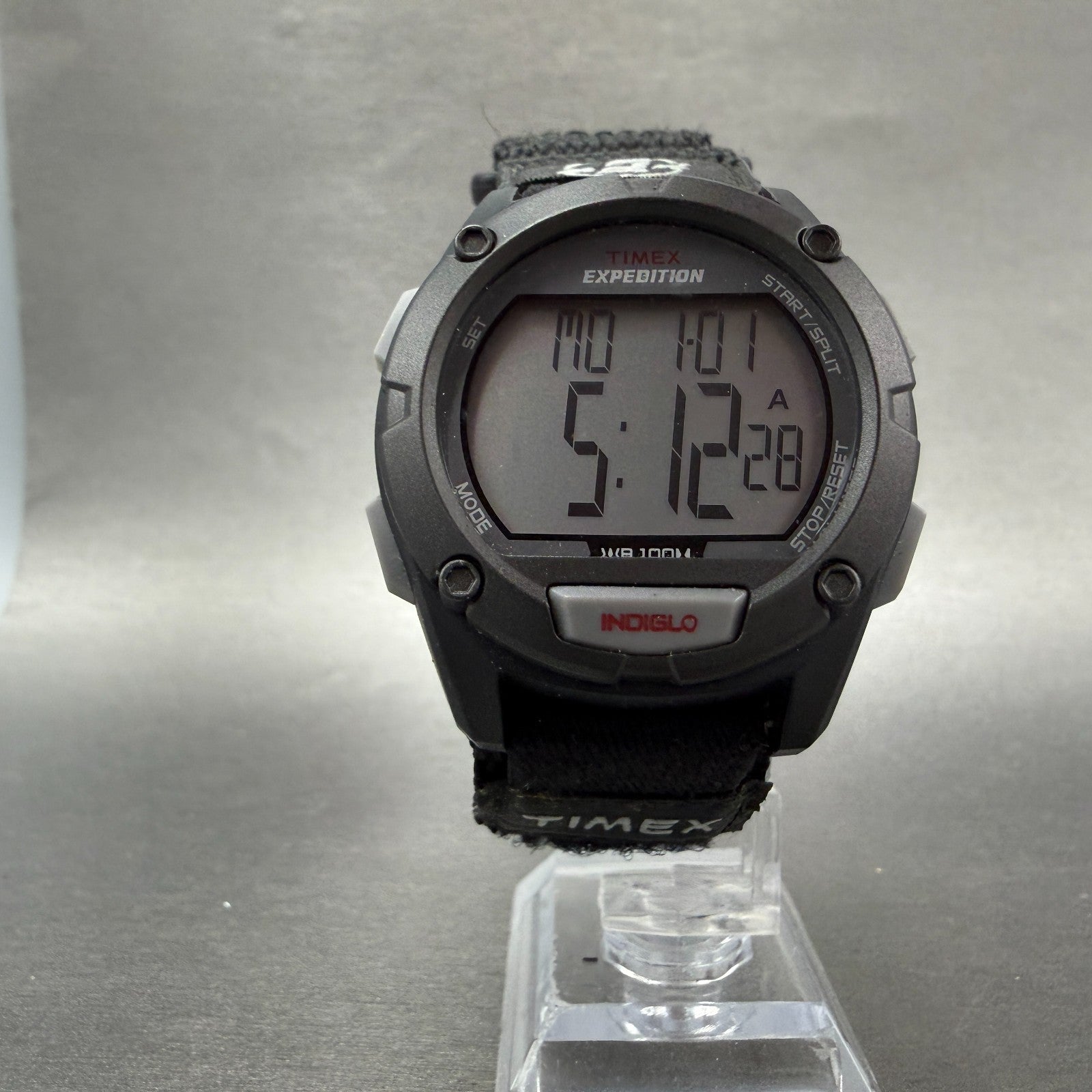 Timex Expedition Watch Men 41mm Digital Silver Black Red Alarm Chrono New Batt5
