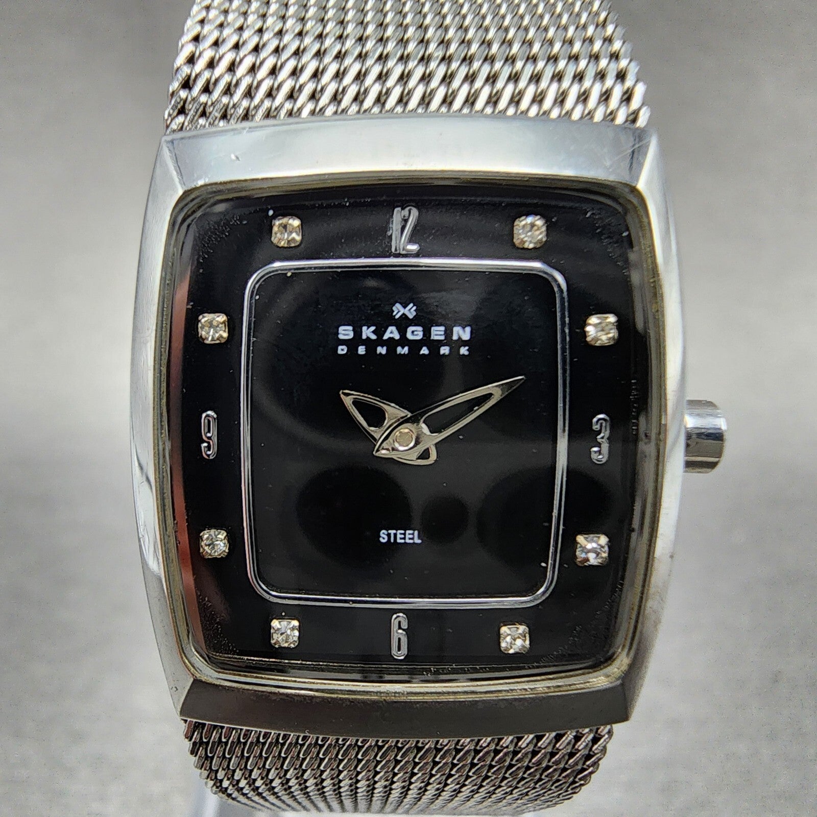 Skagen Tank Watch Women 21mm Black Dial Steel Rectangle 380XSSSSB1 New Battery1