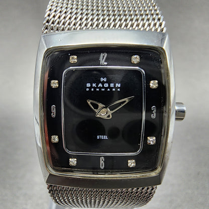 Skagen Tank Watch Women 21mm Black Dial Steel Rectangle 380XSSSSB1 New Battery1
