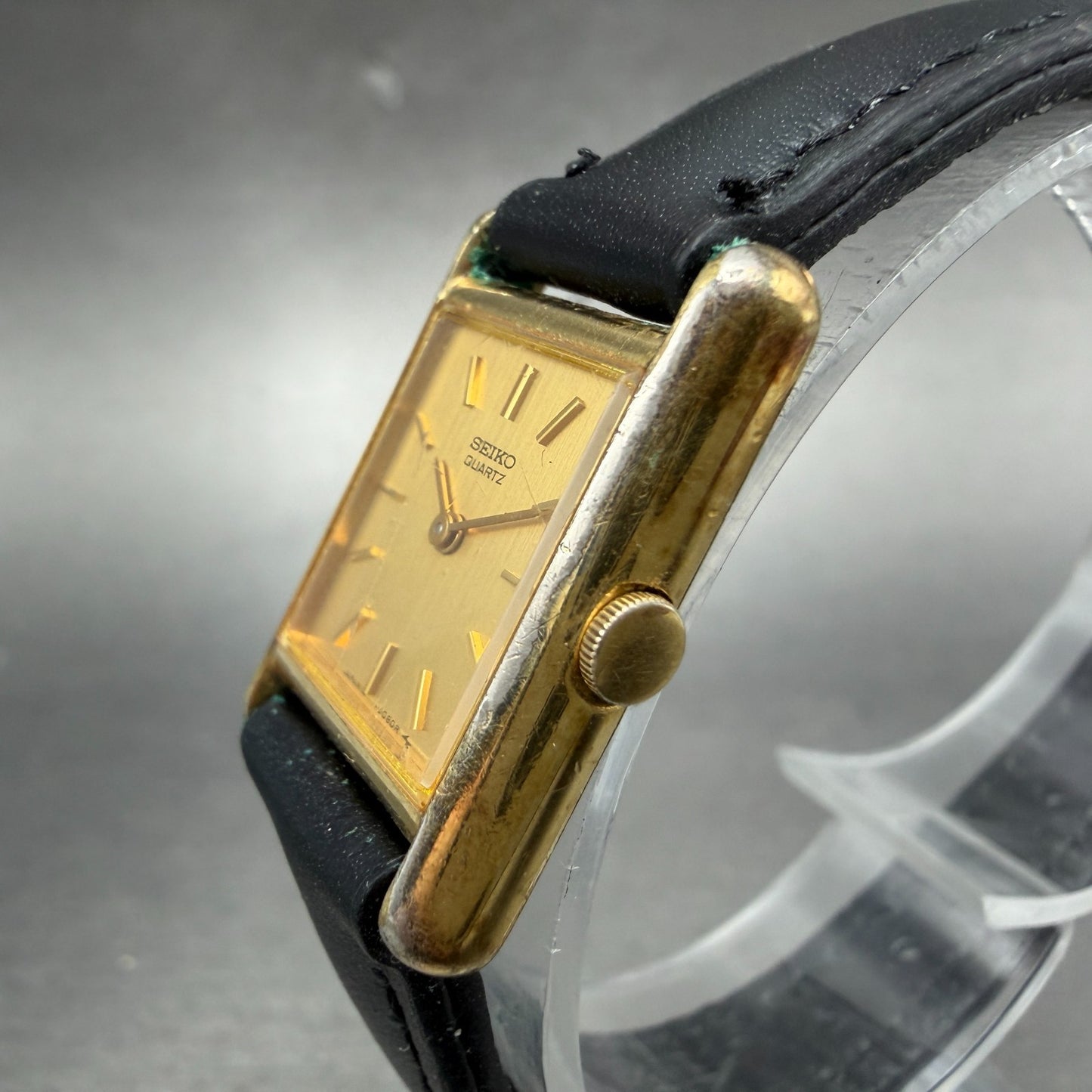 Seiko Tank Watch Women 18mm Champagne Dial Gold Tone VTG 1400-5039 New Battery2