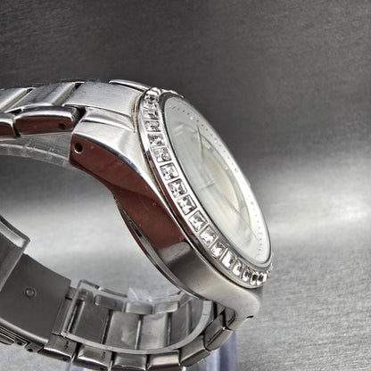 Fossil Watch Women 40mm Silver Dial Silver Tone Daydate Gemmed BQ1066 New Batt3