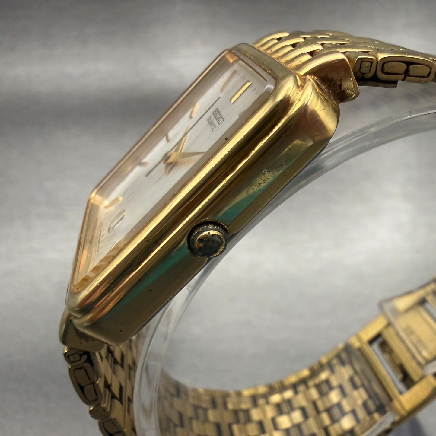 Seiko Watch Men 26mm MOP Dial Gold Tone Date Rectangle 7N22-5A19 New Battery2
