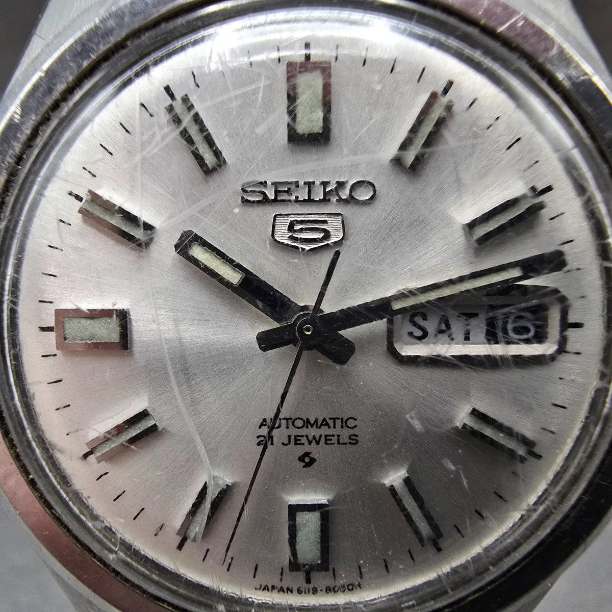 Seiko 5 Automatic Watch Men 37mm Silver Dial Silver Tone 6119-8083 Round Runs1