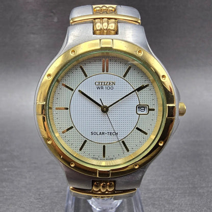 Citizen Eco-Drive Watch Men 37mm White Dial Two Tone Date A119-H08631 Runs0