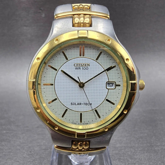 Citizen Eco-Drive Watch Men 37mm White Dial Two Tone Date A119-H08631 Runs0