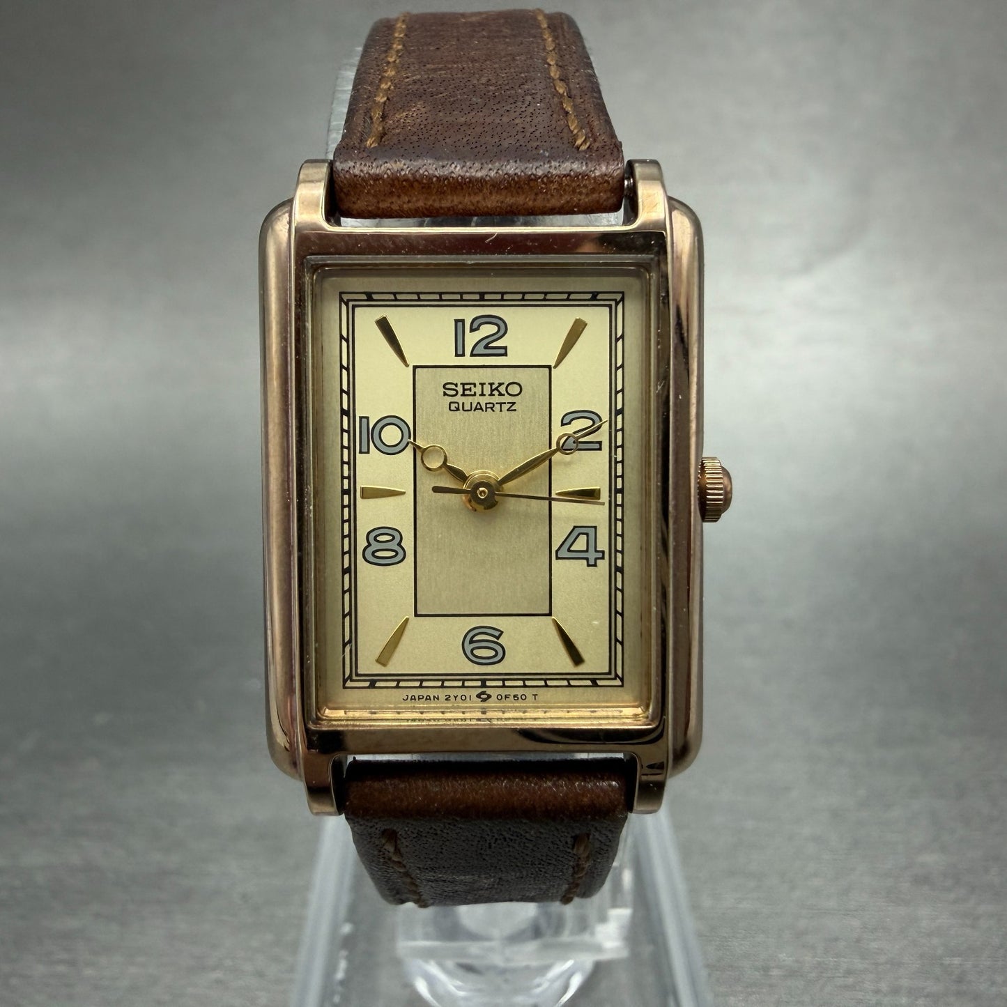 Seiko Tank Watch Women 20mm Champagne Dial Gold Tone 2Y01-5B09 New Battery VTG0