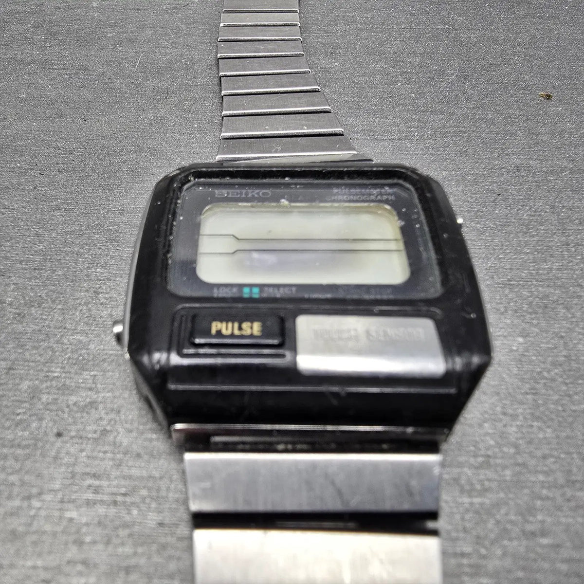 Seiko Pulse Watch Men 37mm Black Silver Chronograph Rectangle S229-5019 PARTS3