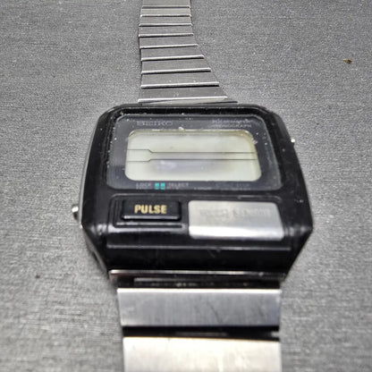 Seiko Pulse Watch Men 37mm Black Silver Chronograph Rectangle S229-5019 PARTS3