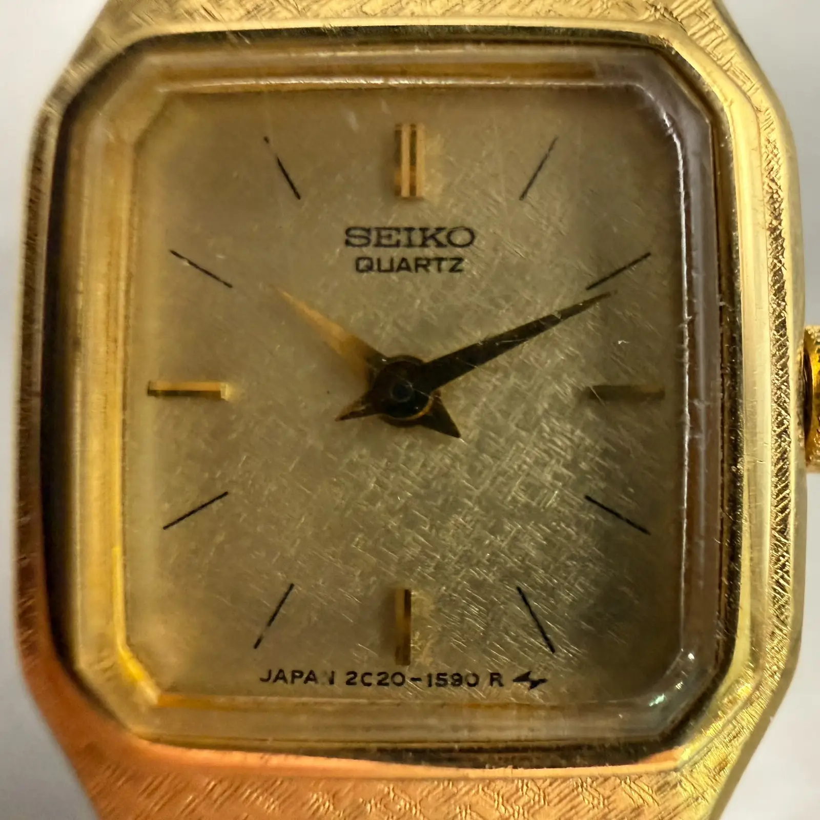 Seiko Watch Women 16mm Gold Dial Gold Tone Rectangle 2C20-5789 New Battery VTG1